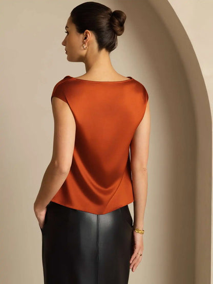 19Momme Women's Silk Cap Sleeve Cowl Neck Top
