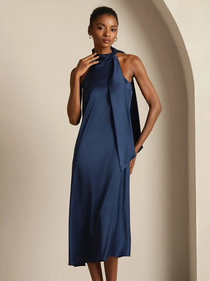 19Momme Silk Sleeveless Tie Neck Midi Dress