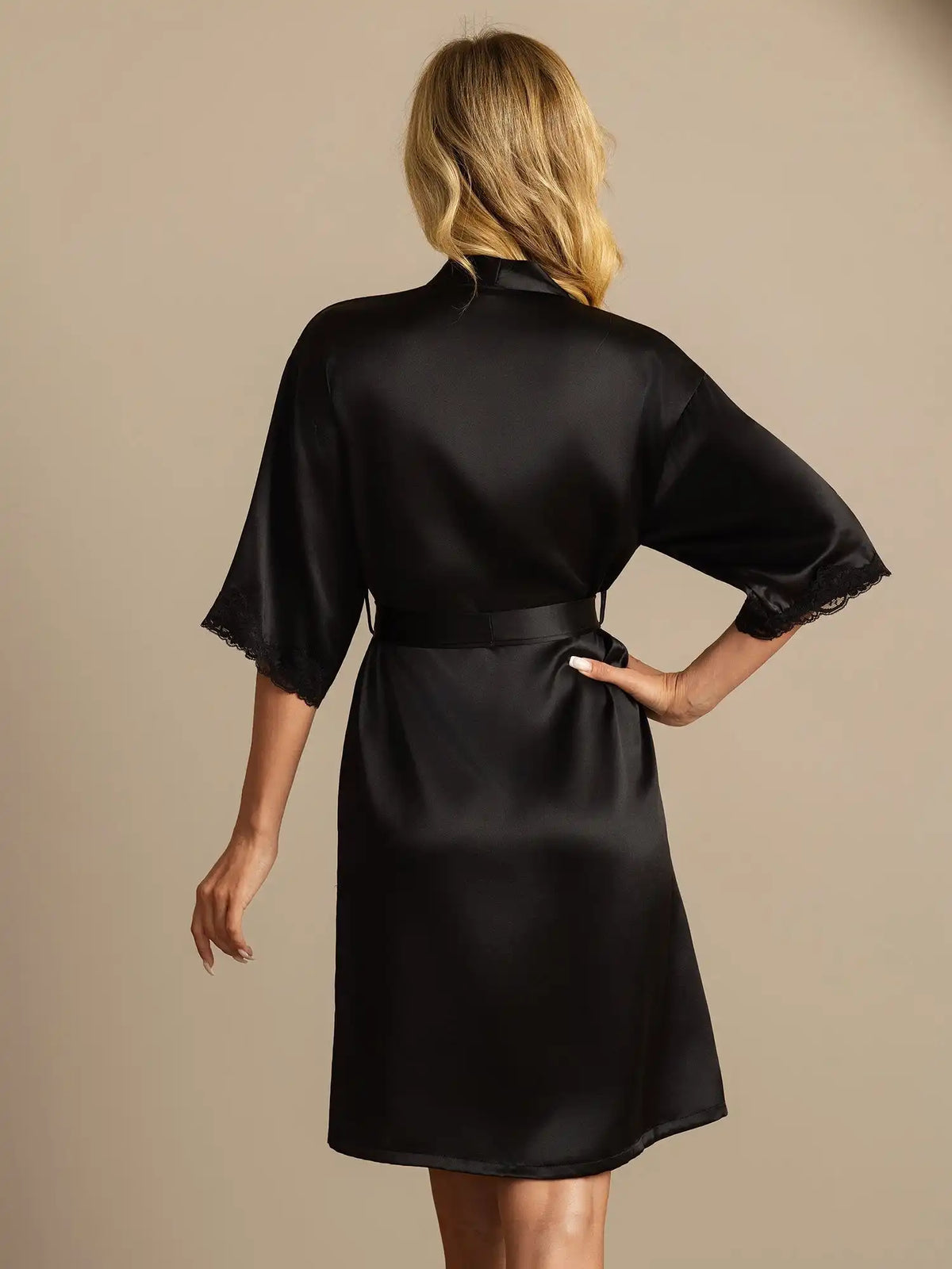 100% Mulberry Silk Basic Women's Robe with Lace Design