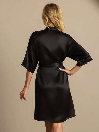 100% Mulberry Silk Basic Women's Robe with Lace Design