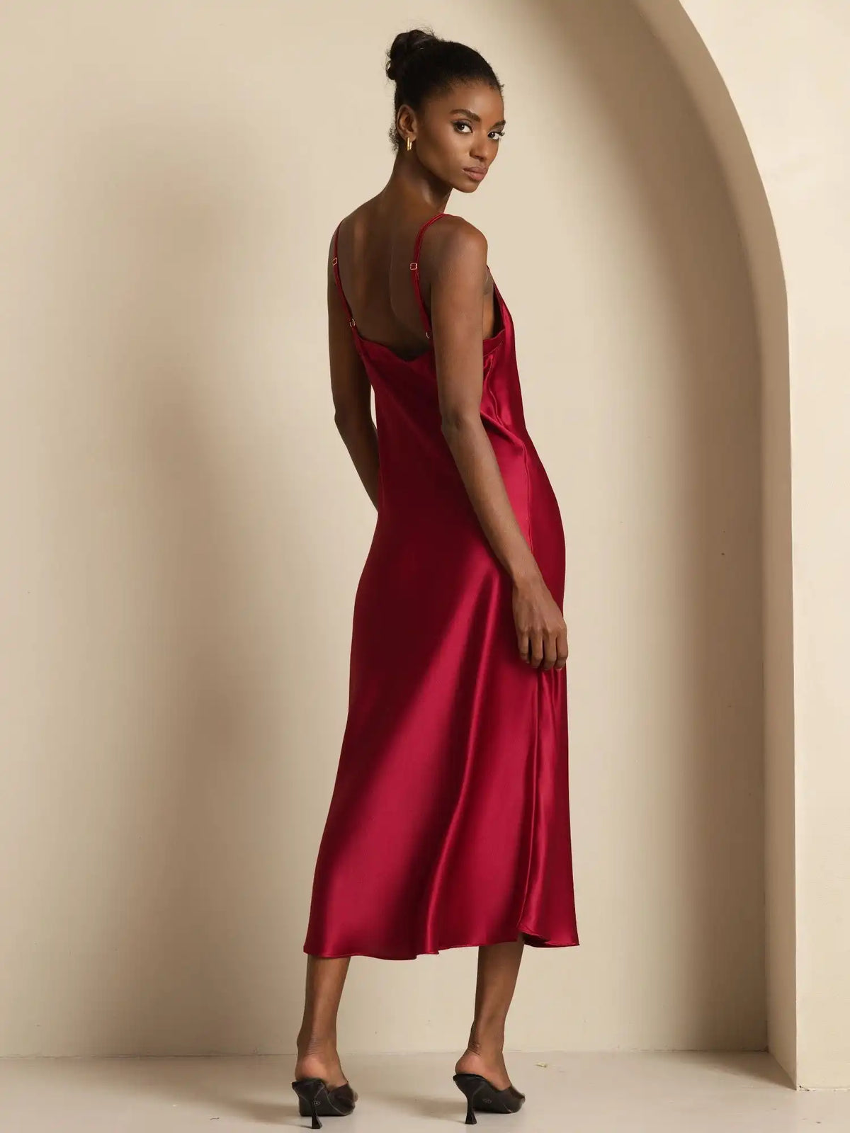 Pure Silk  V Neck Backless Spaghetti Strap Long Dress