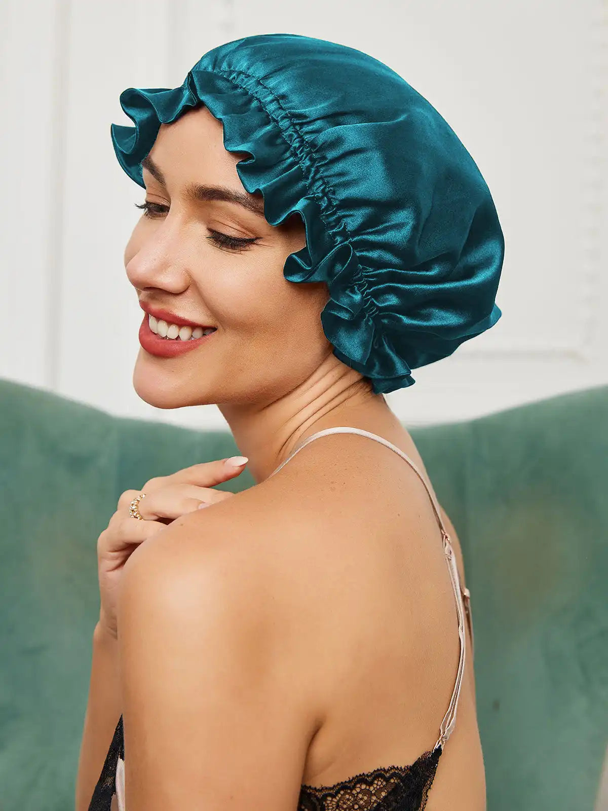 100% Mulberry Silk Sleep Cap Double Layer Bonnet with Ribbon