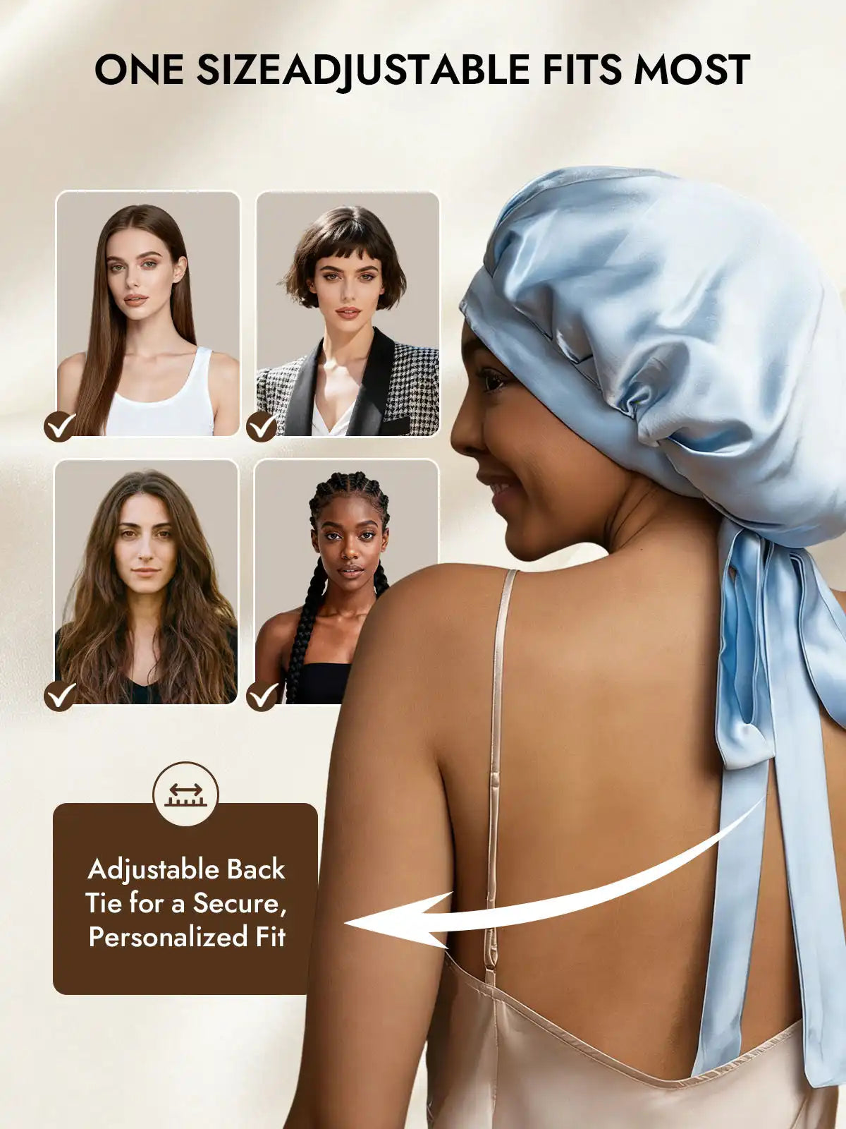 100% Mulberry Silk Elegant Bonnet with Long Ribbons