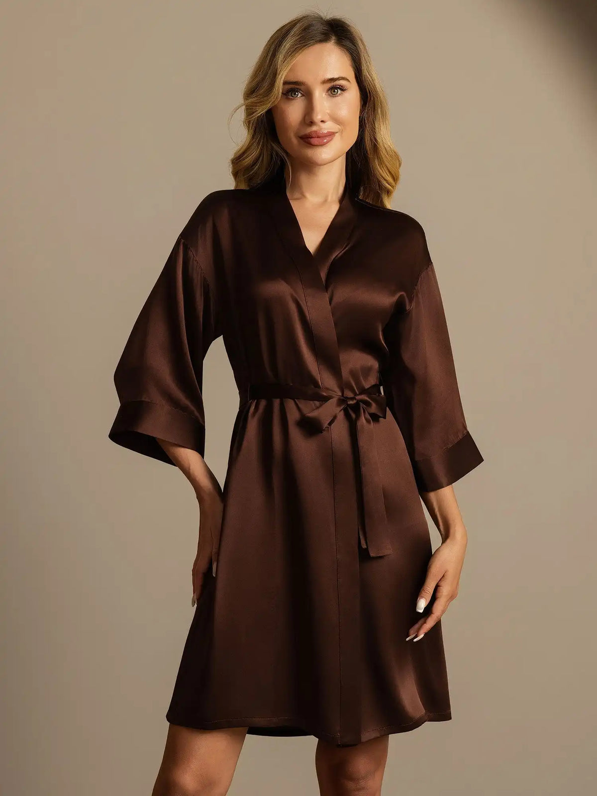 100% Mulberry Silk 3/4 Sleeve Women's Kimono Wrap Robe