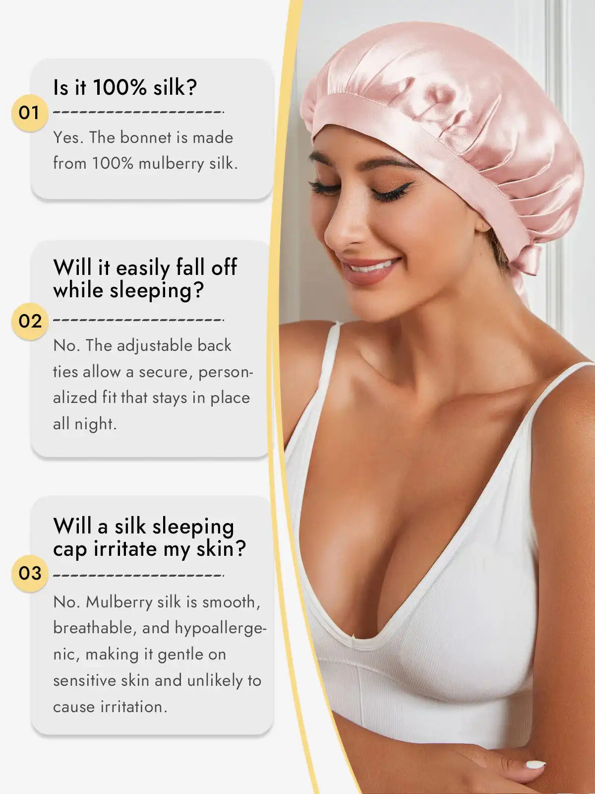 100% Mulberry Silk Sleep Bonnet with Ribbons