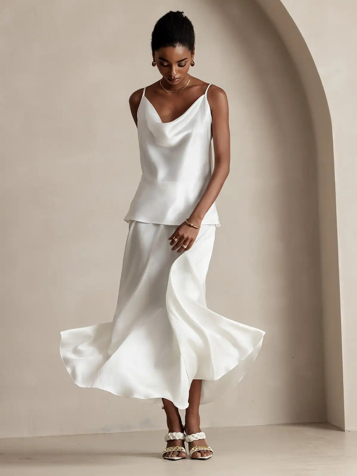 19Momme Silk A Line Maxi Skirt with Lining