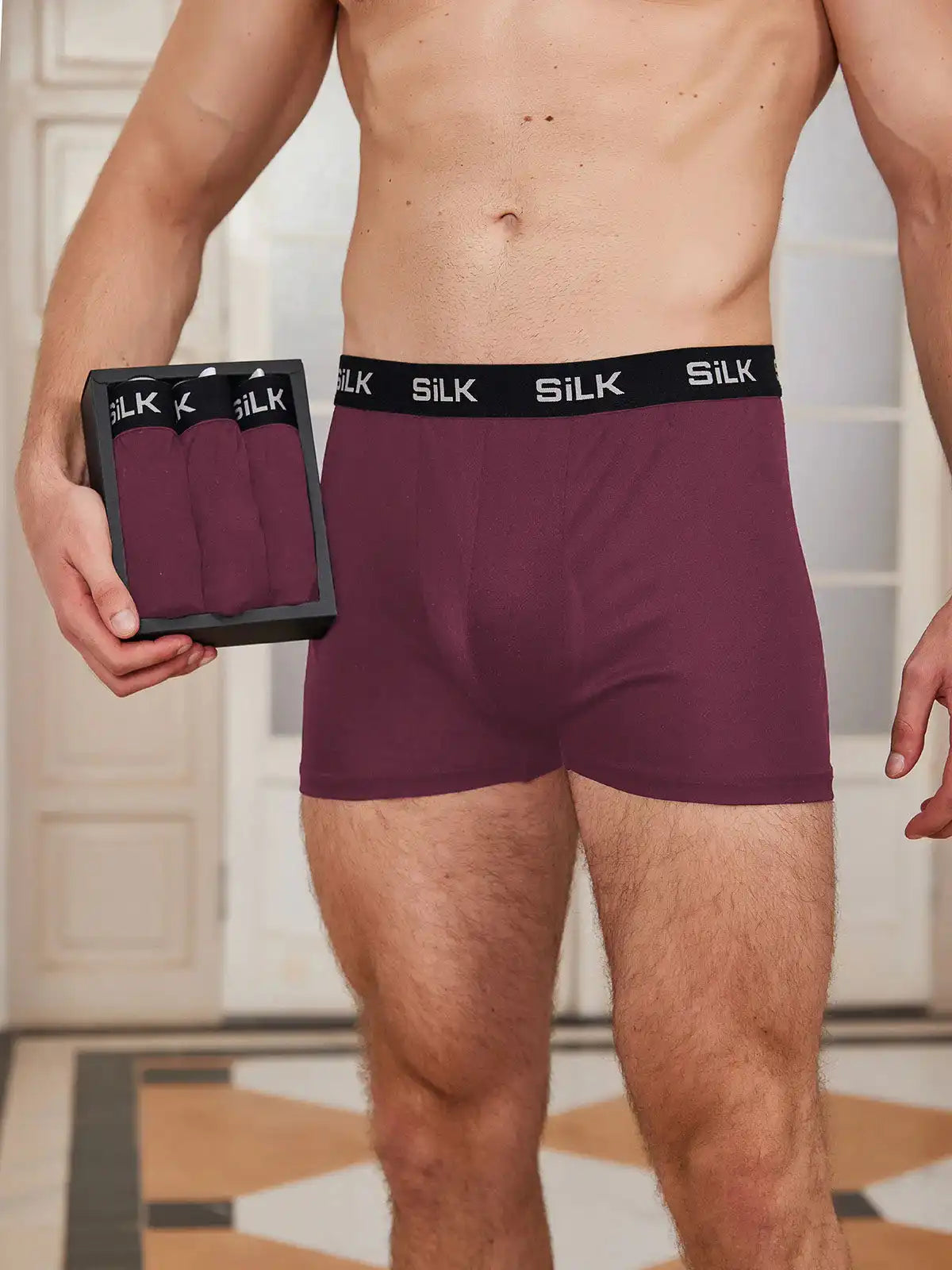 3Pcs Men‘s Ultra Soft Comfy 100% Mulberry Silk Boxer Underwear