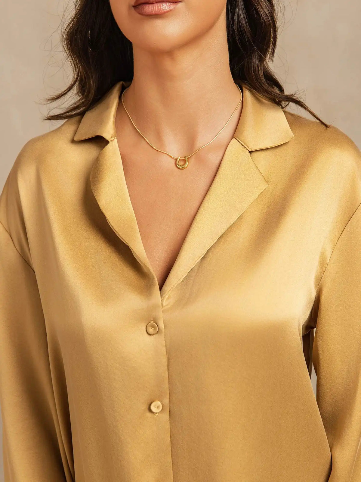 Clearance - 19Momme Washable Silk Long Sleeve Notch Collar Women's Pajamas Set