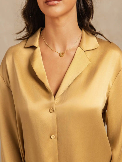 Clearance - 19Momme Washable Silk Long Sleeve Notch Collar Women's Pajamas Set