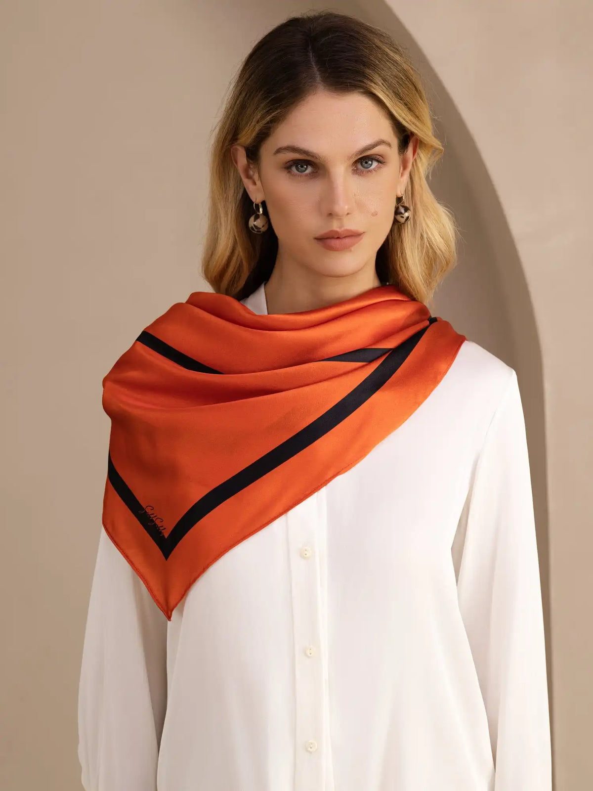 100% Mulberry Silk Geometric Block Pattern Scarf - Size 90x90cm