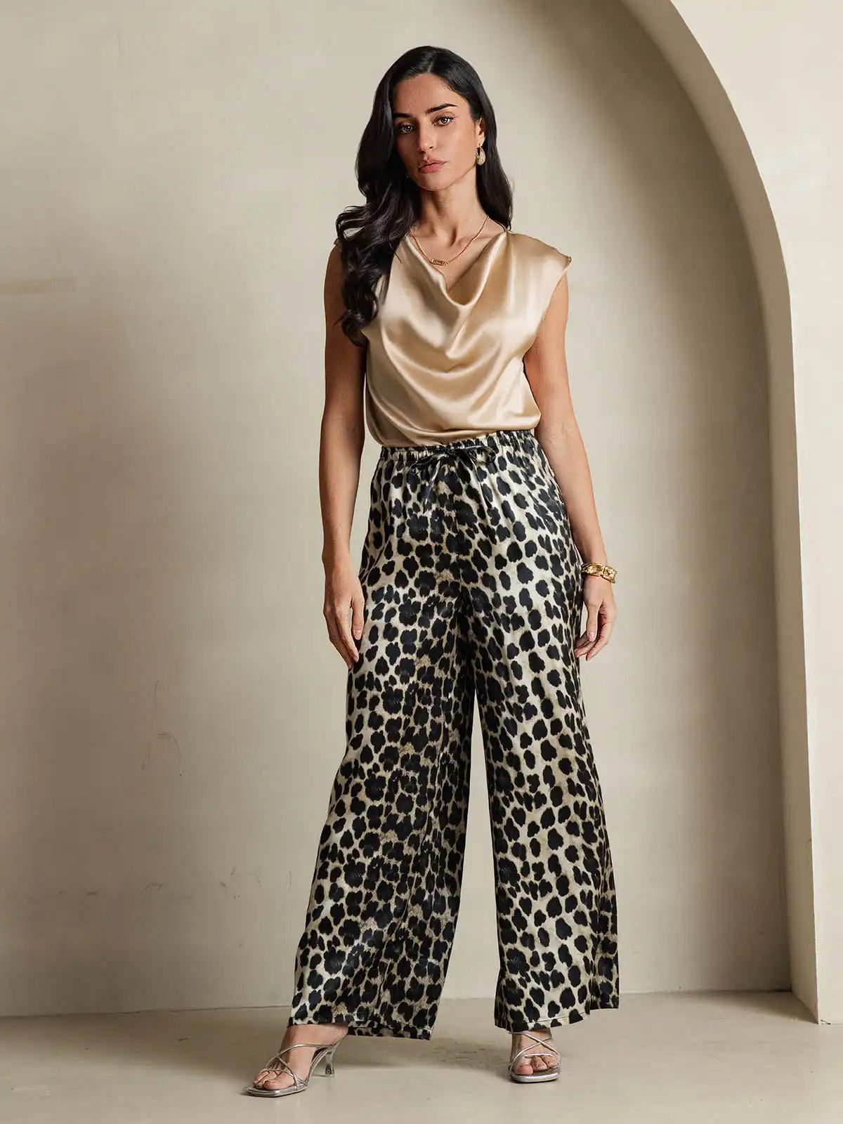 19Momme Silk Cap Sleeve Cowl Neck Women's Top