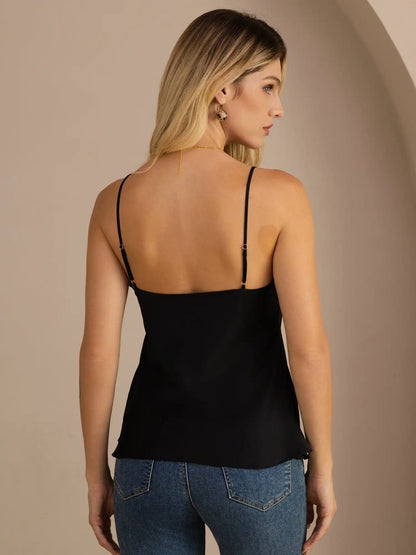 100% Mulberry Silk Women''s Adjustable Spaghetti Strap V Neck Camisole Top