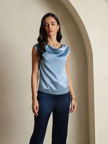 19Momme Silk Cap Sleeve Cowl Neck Women's Top