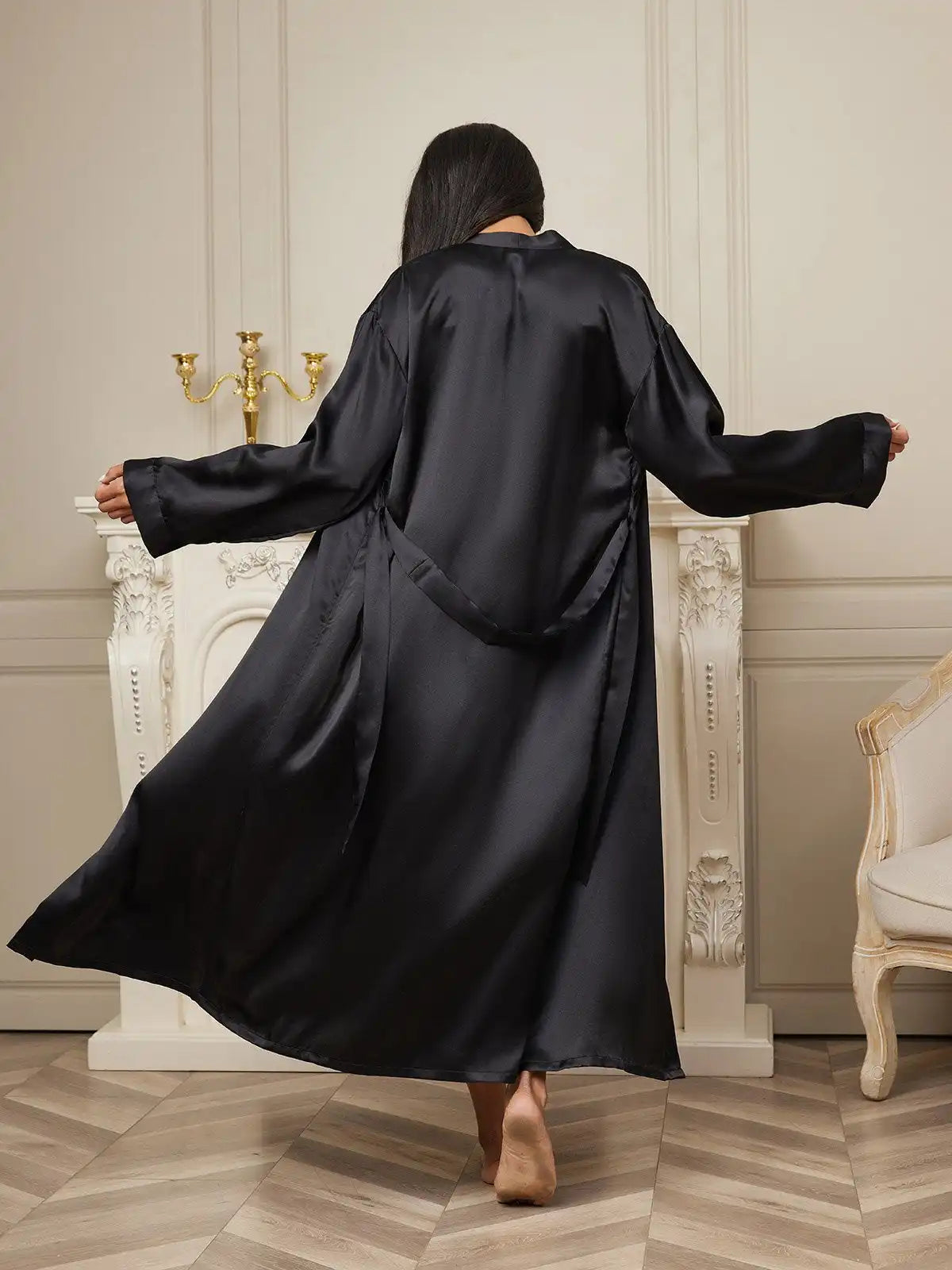 Women's 100% Mulberry Silk Long Sleeve Midi Wrap Robe