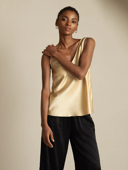 19Momme Silk Sleeveless V Neck Women's Tank Top with V Back Design