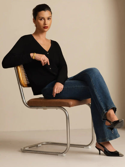100% Mulberry Silk Women's V-Neck Long Sleeve Basic Cardigan