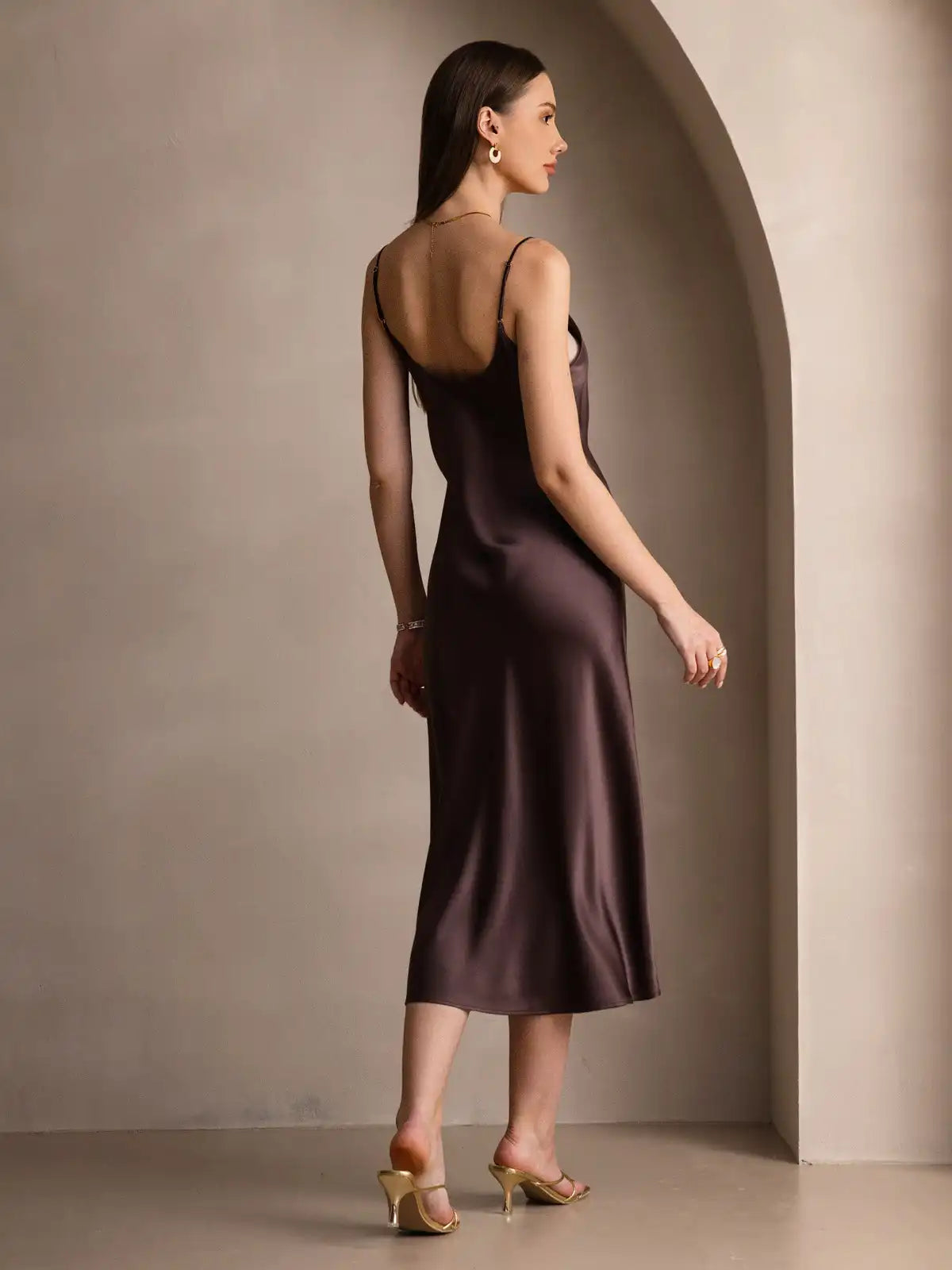 100% Mulberry Silk Spaghetti Strap Midi Long Dress