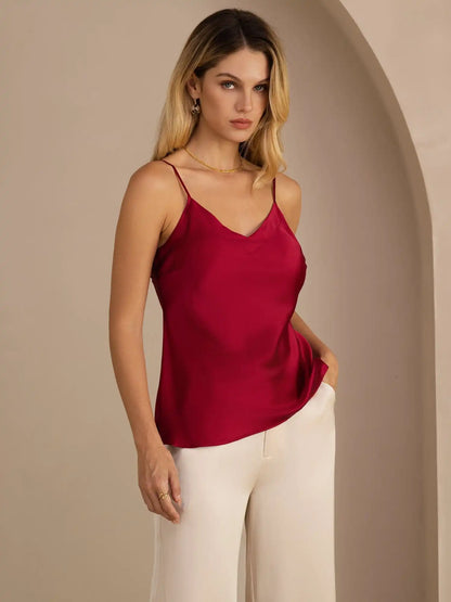 100% Mulberry Silk Women''s Adjustable Spaghetti Strap V Neck Camisole Top