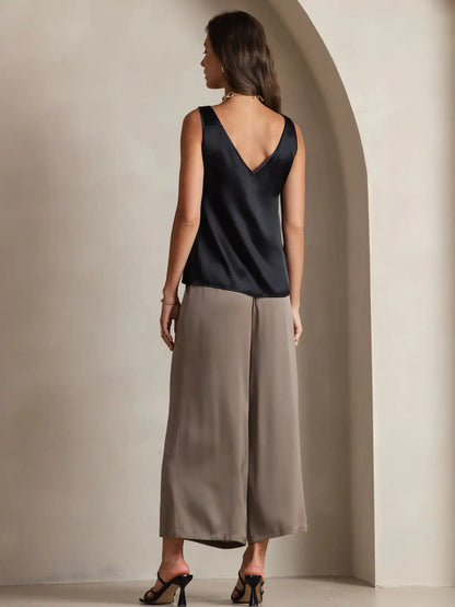 19Momme Silk Sleeveless V Neck Women's Tank Top with V Back Design