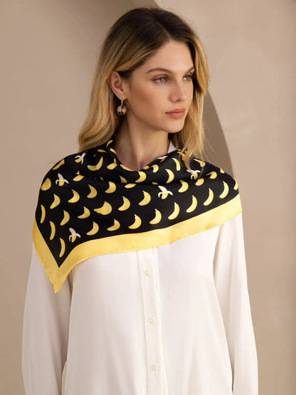 100% Mulberry Silk Banana Pattern Scarf - Size 90x90cm