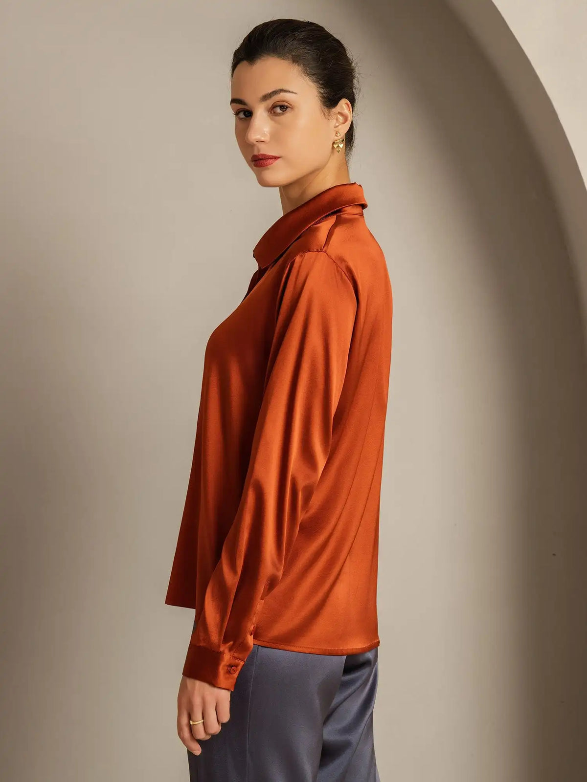 Clearance - 19Momme Silk Long Sleeve Lapel Collar Women's Shirt