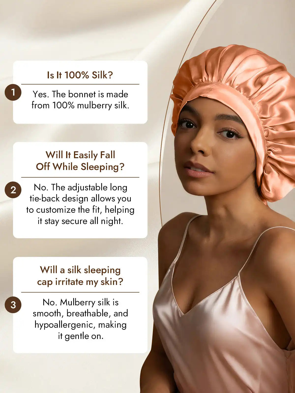 100% Mulberry Silk Elegant Bonnet with Long Ribbons