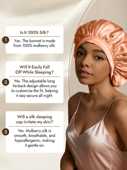 100% Mulberry Silk Elegant Bonnet with Long Ribbons