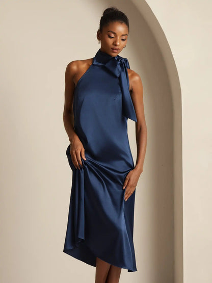 19Momme Silk Sleeveless Tie Neck Midi Dress