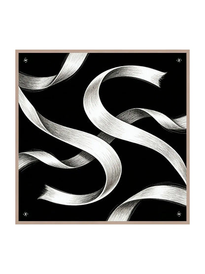 100% Mulberry Silk White Ribbon Square Scarf - Size 90x90cm