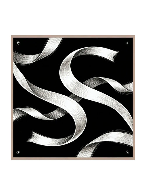 100% Mulberry Silk White Ribbon Square Scarf - Size 90x90cm