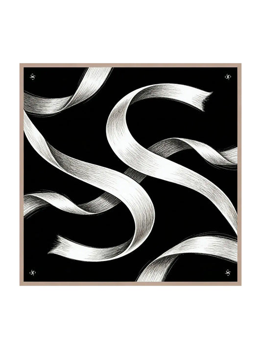 100% Mulberry Silk White Ribbon Square Scarf - Size 90x90cm