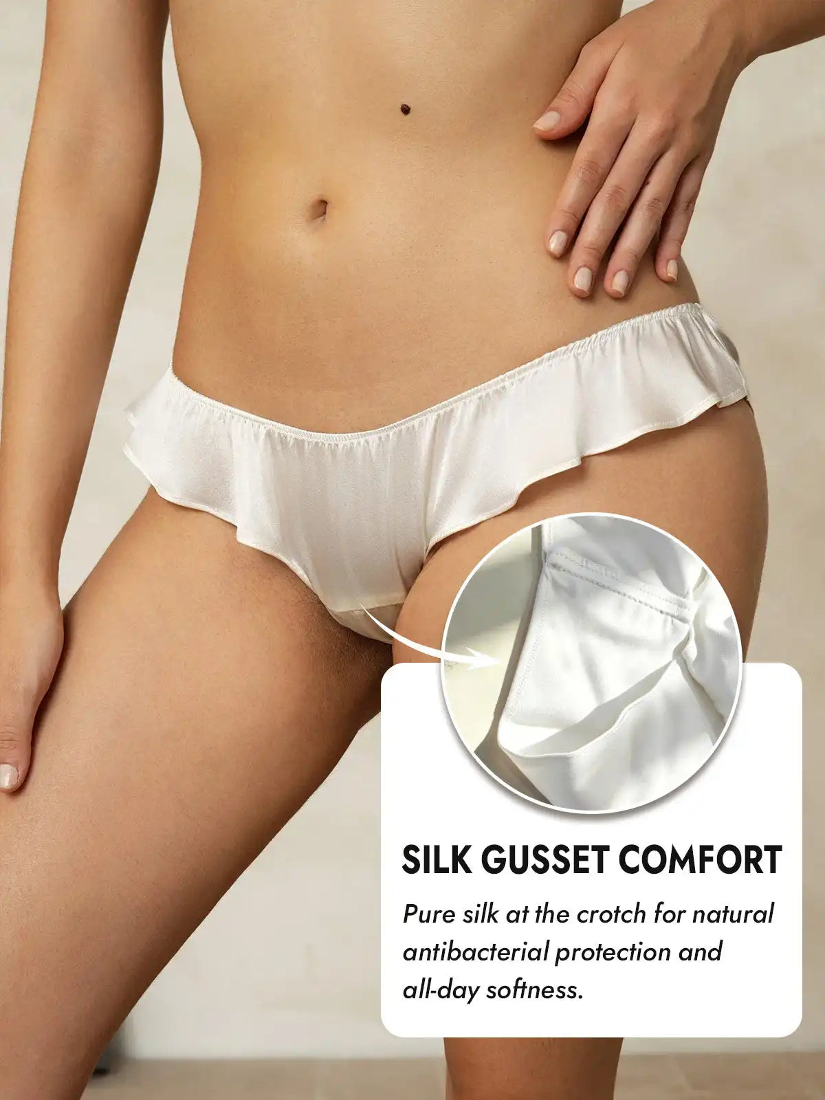 100% Mulberry Silk Low-Rise Ruffle Trim Panty