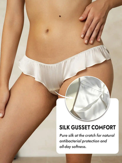 100% Mulberry Silk Low-Rise Ruffle Trim Panty