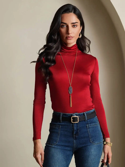Silk Long Sleeve High Neck Women's Top