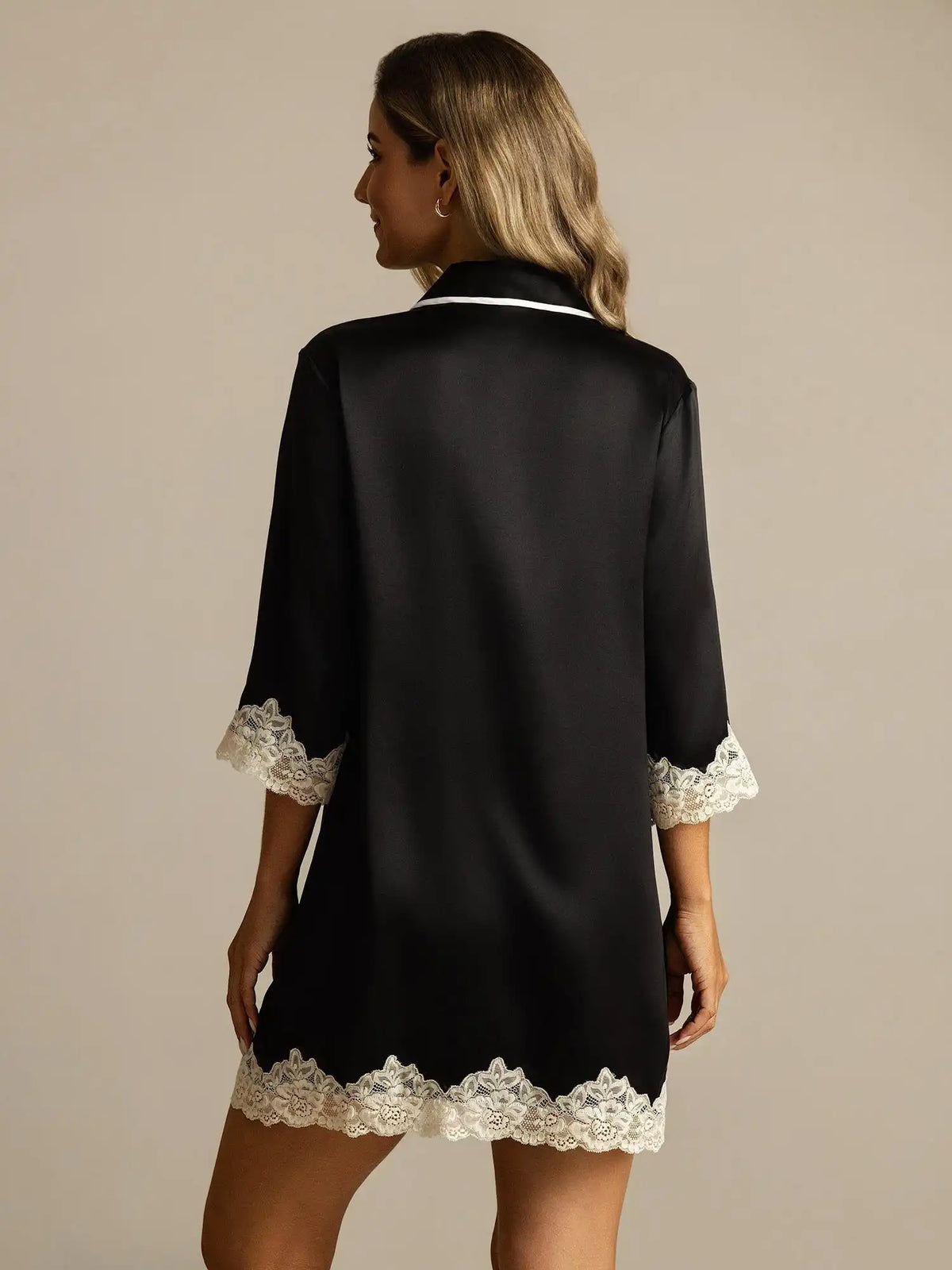 100% Mulberry Silk Button Up Nightshirt with Lace Design