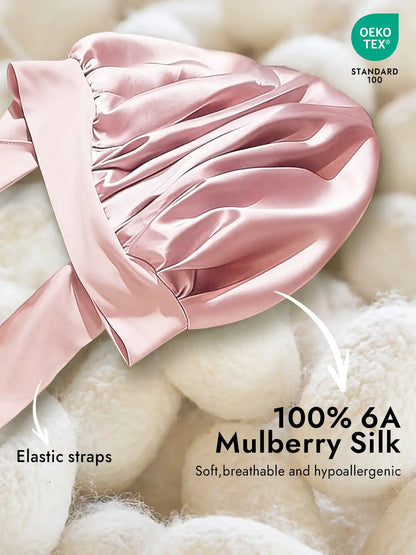 100% Mulberry Silk Bonnet Bowknot Tie Sleep Cap for Hair Protection