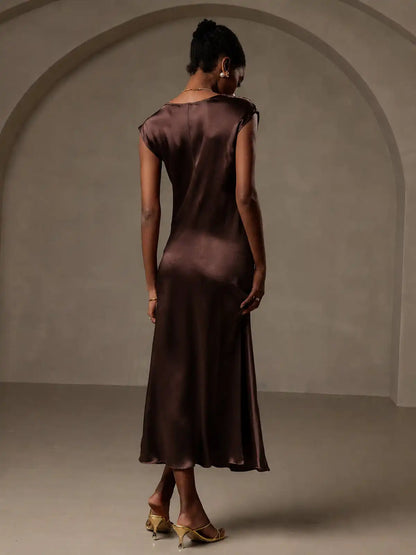 19Momme Silk Cap Sleeve Round Neck Midi Dress