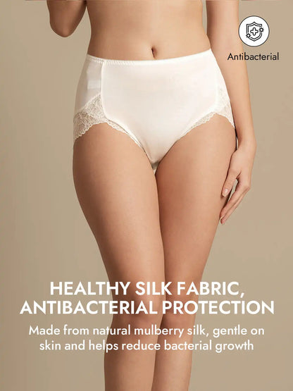 100% Mulberry Silk High Rise Knickers Lace Trim Panty