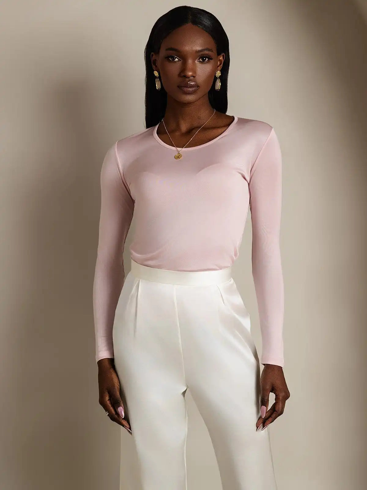 Women's Silk Long Sleeve Round Neck Top