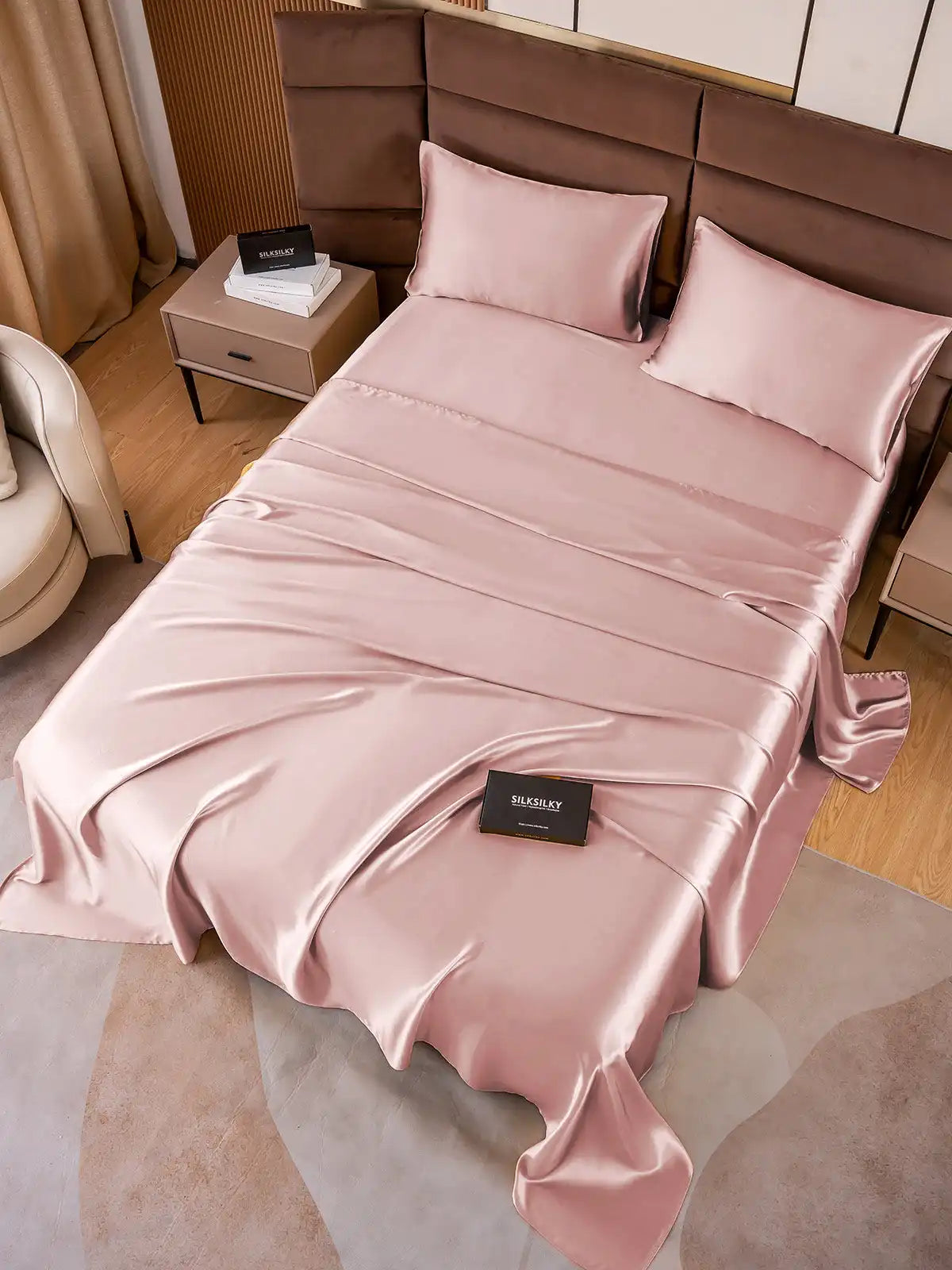 19Momme 4Pcs 100% Mulberry Silk Bedding Set Fitted&Flat Sheets+2x Pillowcases