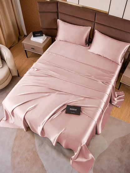19Momme 4Pcs 100% Mulberry Silk Bedding Set Fitted&Flat Sheets+2x Pillowcases