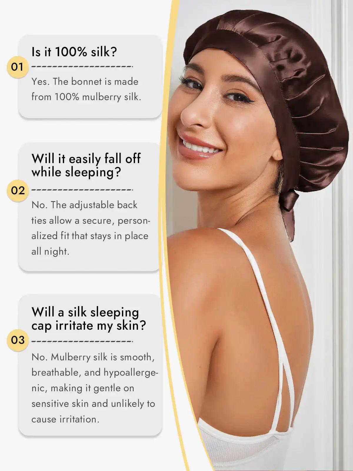 100% Mulberry Silk Sleep Bonnet with Ribbons