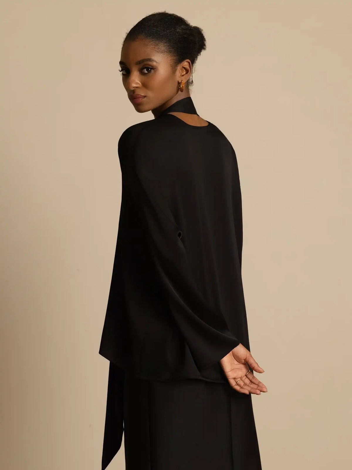 Clearance - 19Momme Silk Women's Asymmetrical Tie V Neck Blouse