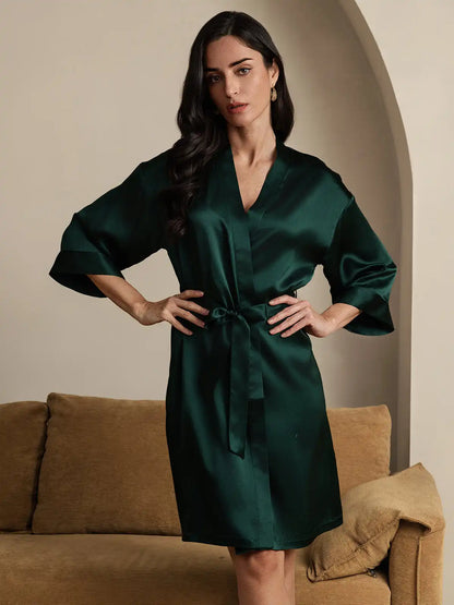 100% Mulberry Silk 3/4 Sleeve Women's Kimono Wrap Robe