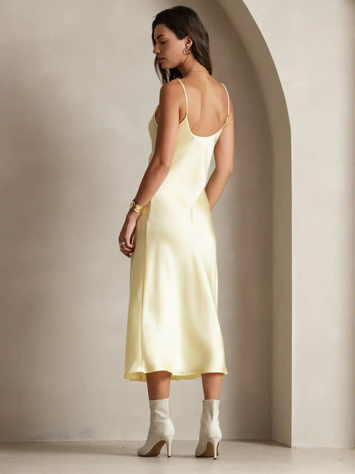 100% Mulberry Silk Spaghetti Strap Midi Long Dress
