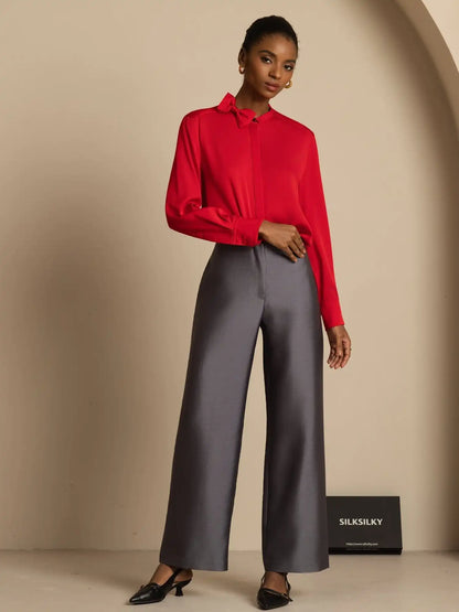 Clearance - 19Momme Silk Women's Long Sleeve Stand Collar Bow Blouse