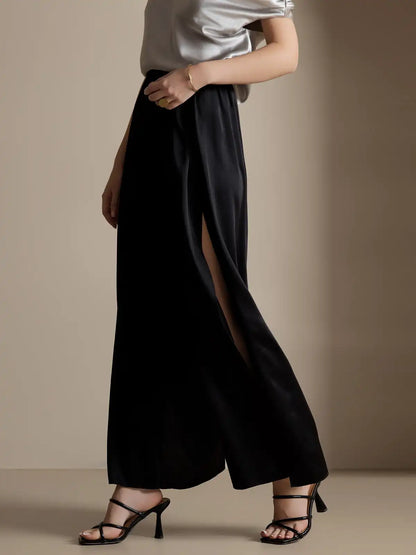 19Momme Silk Fashionable Flowy High-Slit Palazzo Pants