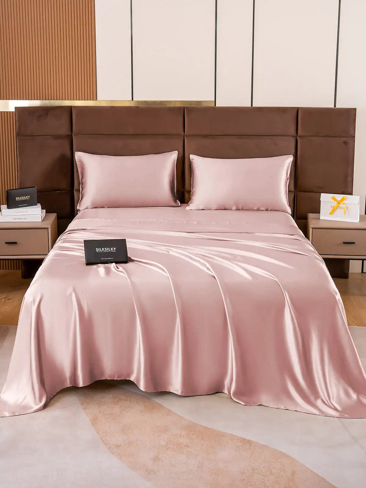 19Momme 4Pcs 100% Mulberry Silk Bedding Set Fitted&Flat Sheets+2x Pillowcases