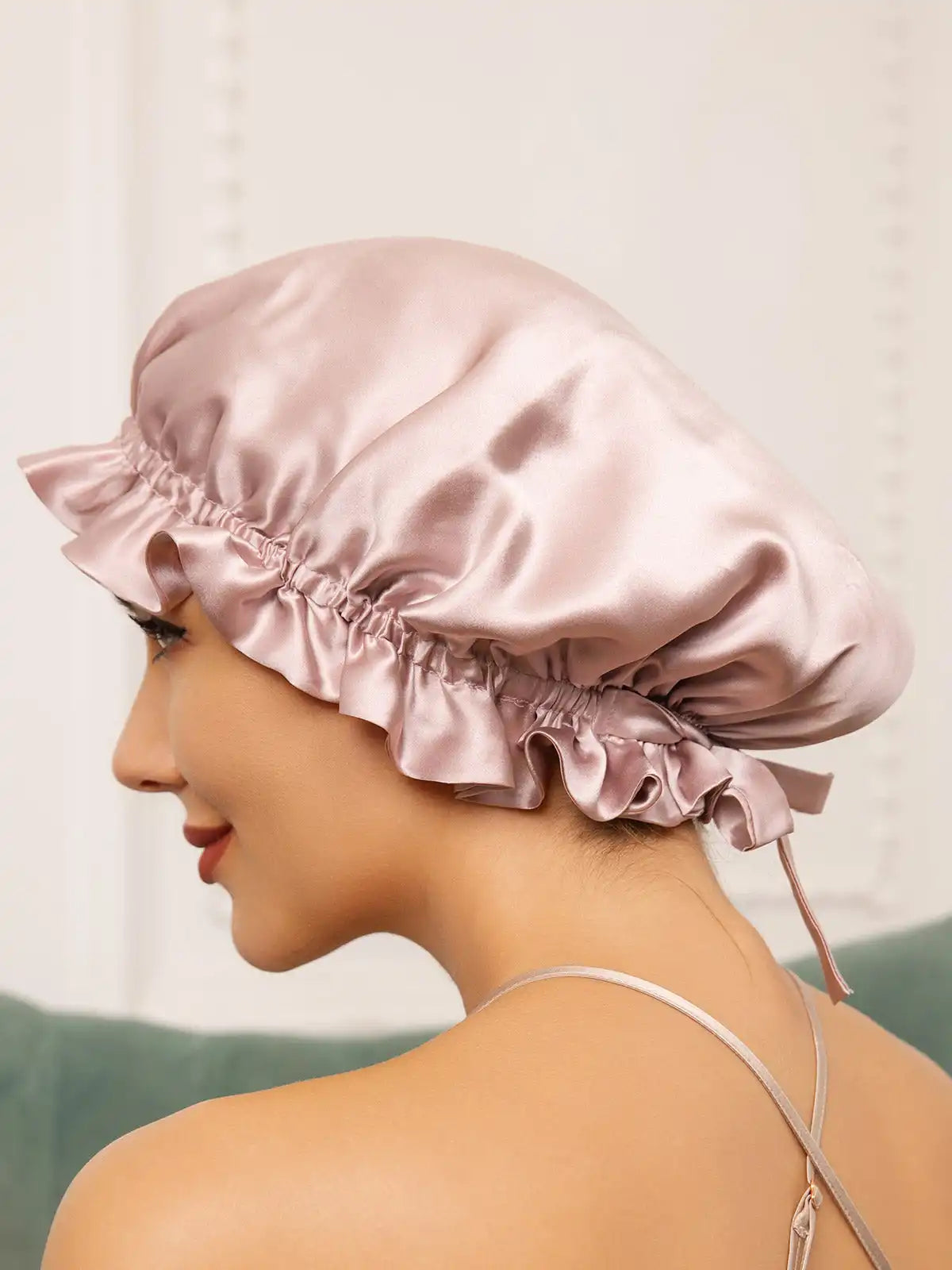 100% Mulberry Silk Sleep Cap Double Layer Bonnet with Ribbon
