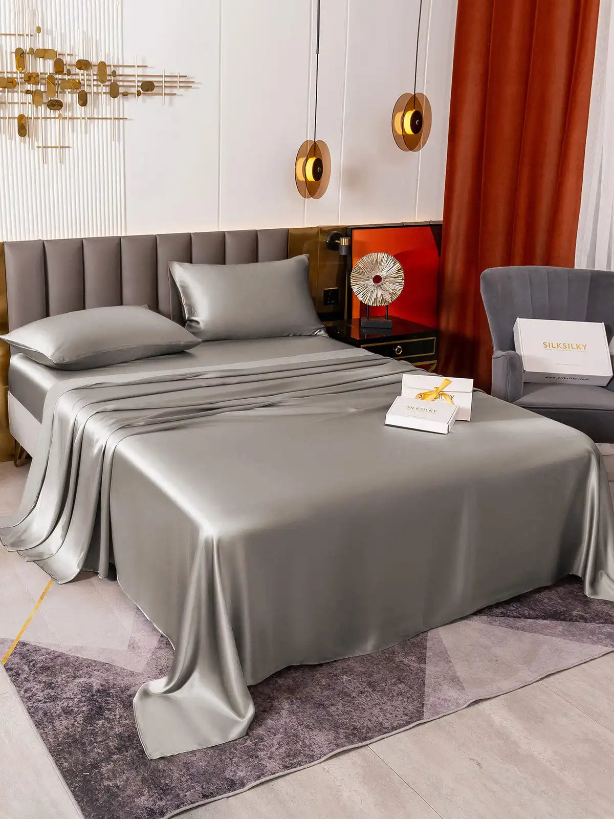 19Momme 4Pcs 100% Mulberry Silk Bedding Set Fitted&Flat Sheets+2x Pillowcases